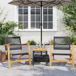 vidaXL - Loungetafel - Weerbestendig - Zwart - Poly rattan en hout - 38x38x42cm