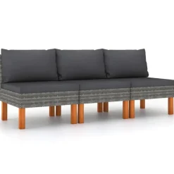 vidaXL - Middenbanken - Grijs - Poly rattan en massief eucalyptushout - 3 stuks