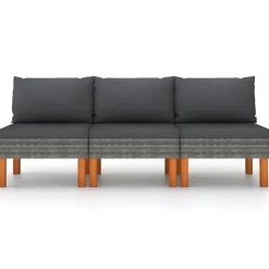 vidaXL - Middenbanken - Grijs - Poly rattan en massief eucalyptushout - 3 stuks