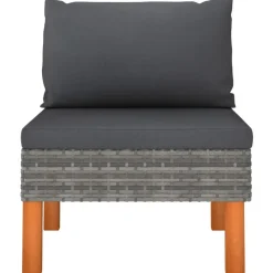 vidaXL - Middenbanken - Grijs - Poly rattan en massief eucalyptushout - 3 stuks