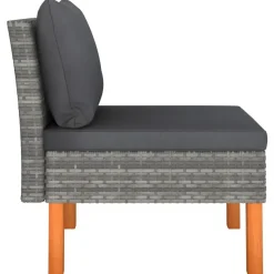 vidaXL - Middenbanken - Grijs - Poly rattan en massief eucalyptushout - 3 stuks