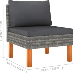 vidaXL - Middenbanken - Grijs - Poly rattan en massief eucalyptushout - 3 stuks