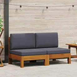 vidaXL - Middenbanken - Grijs - Acaciahout - 2 stuks - Met kussens