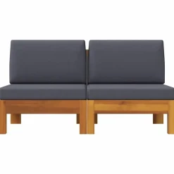 vidaXL - Middenbanken - Grijs - Acaciahout - 2 stuks - Met kussens
