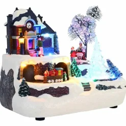 vidaXL - Miniatuur kerstdorp met treinstation - 23,5x16x18,5 cm - Hars