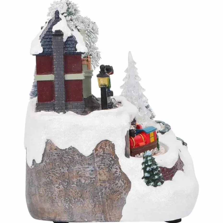 vidaXL - Miniatuur kerstdorp met treinstation - 23,5x16x18,5 cm - Hars