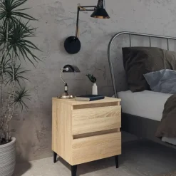 vidaXL - Nachtkastje - Bruin - Bewerkt hout - 2 stuks