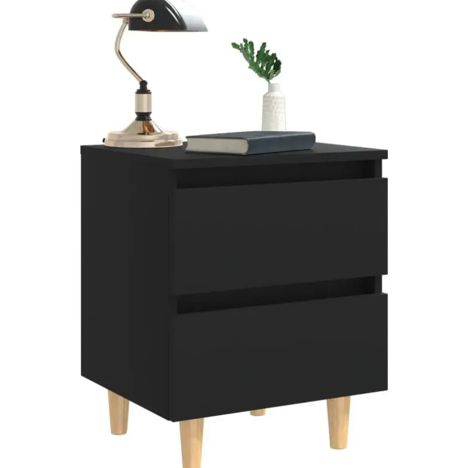 vidaXL - Nachtkastje - Zwart - Grenenhout