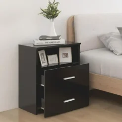 vidaXL - Nachtkastje - Zwart - Bewerkt hout