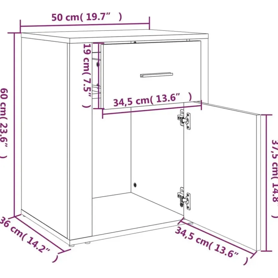 vidaXL - Nachtkastje met lade en deur - Bruin eiken - Bewerkt hout - 50x36x60 cm