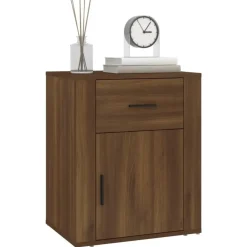 vidaXL - Nachtkastje met lade en deur - Bruin eiken - Bewerkt hout - 50x36x60 cm