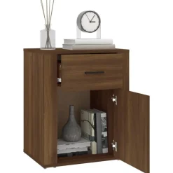 vidaXL - Nachtkastje met lade en deur - Bruin eiken - Bewerkt hout - 50x36x60 cm