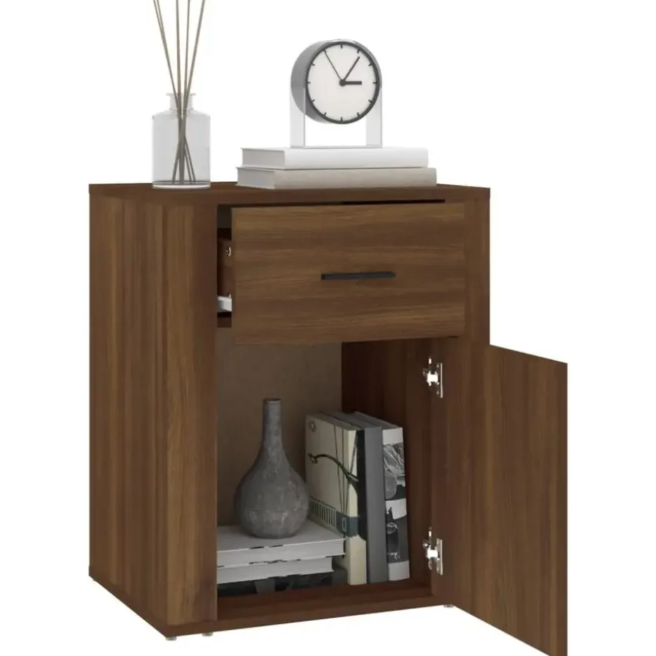 vidaXL - Nachtkastje met lade en deur - Bruin eiken - Bewerkt hout - 50x36x60 cm