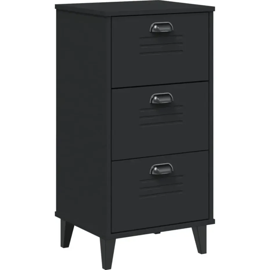 vidaXL - Nachtkastje VIKEN met metalen poten en 3 lades - Zwart - 40x35x80 cm