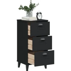 vidaXL - Nachtkastje VIKEN met metalen poten en 3 lades - Zwart - 40x35x80 cm
