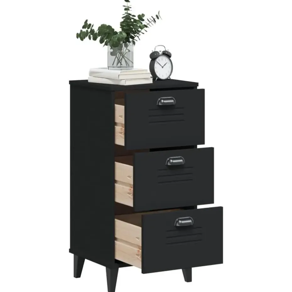 vidaXL - Nachtkastje VIKEN met metalen poten en 3 lades - Zwart - 40x35x80 cm