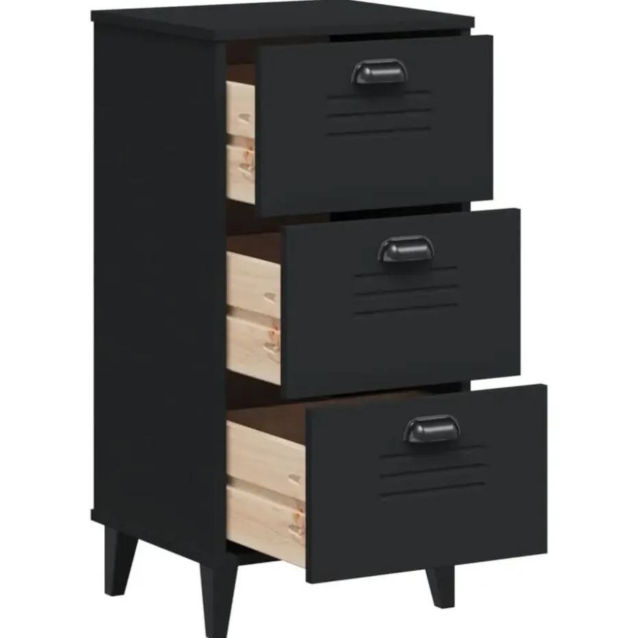 vidaXL - Nachtkastje VIKEN met metalen poten en 3 lades - Zwart - 40x35x80 cm