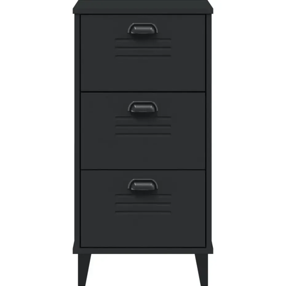 vidaXL - Nachtkastje VIKEN met metalen poten en 3 lades - Zwart - 40x35x80 cm