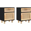 vidaXL - Nachtkastjes - Zwart - Grenenhout en natuurlijk rattan - 2 stuks