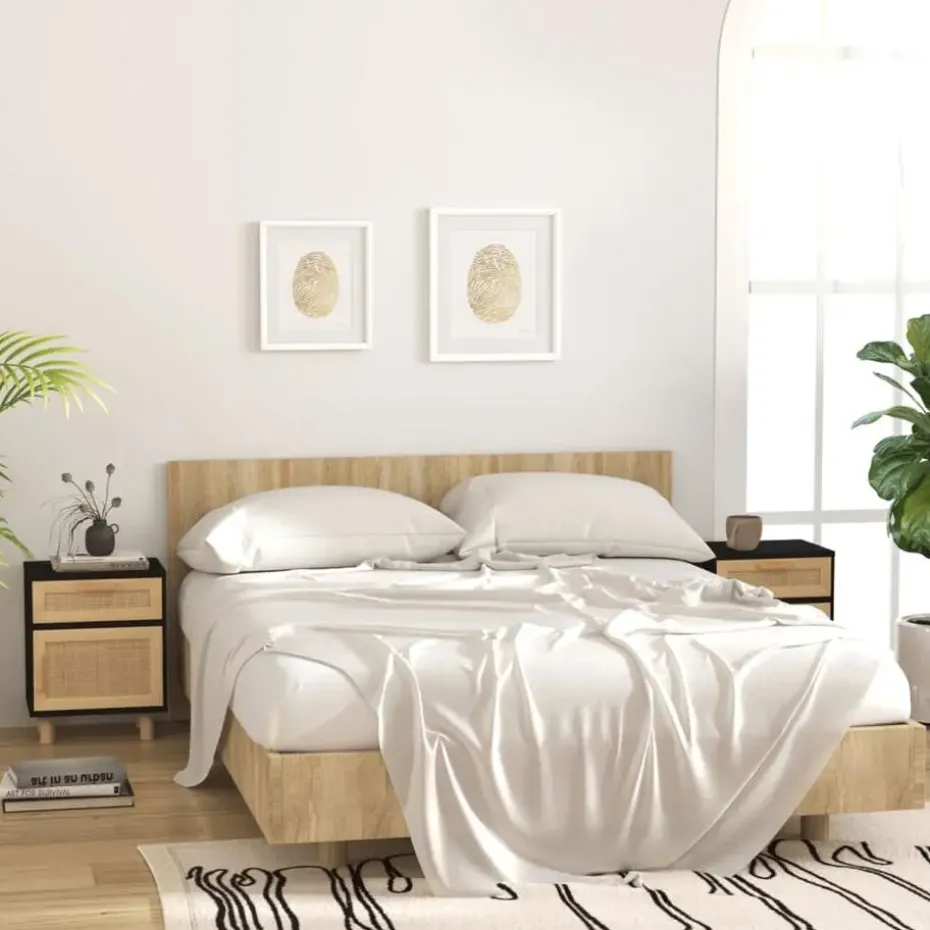 vidaXL - Nachtkastjes - Zwart - Grenenhout en natuurlijk rattan - 2 stuks