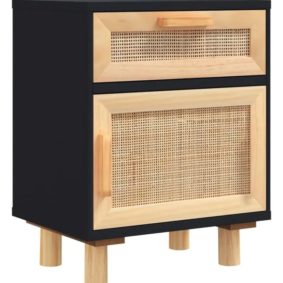 vidaXL - Nachtkastjes - Zwart - Grenenhout en natuurlijk rattan - 2 stuks