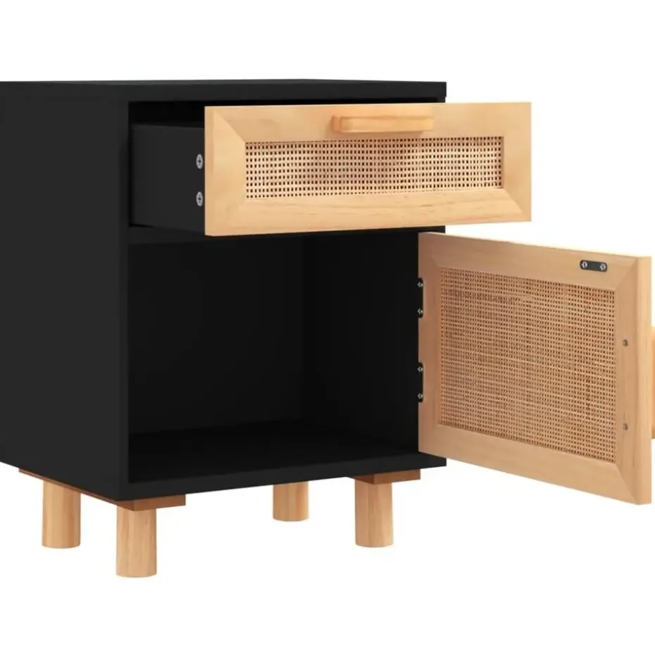 vidaXL - Nachtkastjes - Zwart - Grenenhout en natuurlijk rattan - 2 stuks