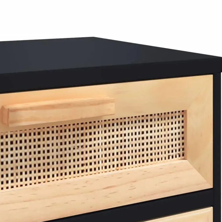 vidaXL - Nachtkastjes - Zwart - Grenenhout en natuurlijk rattan - 2 stuks