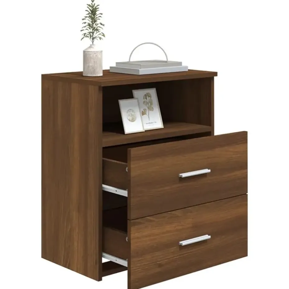 vidaXL - Nachtkastjes met 2 lades - Bruineiken - Hout - 50x32x60 cm - Set van 2