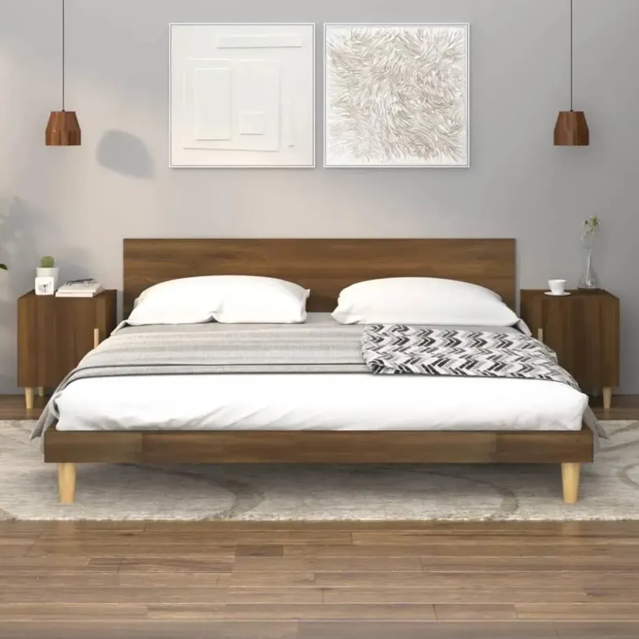 vidaXL - Nachtkastjes met houten poten - Bruin eiken - 40x40x50 cm - 2 stuks