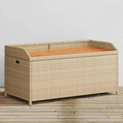 vidaXL - Opbergbankje bruin - Poly rattan en acaciahout - 100x50x52 cm