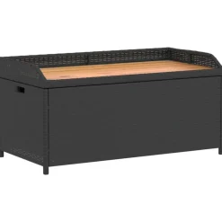 vidaXL - Opbergbankje zwart - Poly rattan en acaciahout - 100x50x52 cm