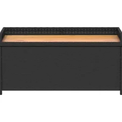 vidaXL - Opbergbankje zwart - Poly rattan en acaciahout - 100x50x52 cm