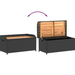 vidaXL - Opbergbankje zwart - Poly rattan en acaciahout - 100x50x52 cm