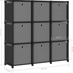 vidaXL - Opbergkast - Zwart - Stof - 9-vaks