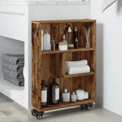 vidaXL - Opbergtrolley smal - Oud hout - Bewerkt hout - 48x13x68 cm