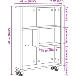 vidaXL - Opbergtrolley smal - Oud hout - Bewerkt hout - 48x13x68 cm
