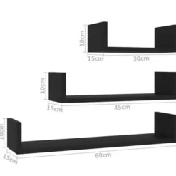 vidaXL - Plank - Zwart - Bewerkt hout - 60 x 15 x 10 cm - 3 stuks
