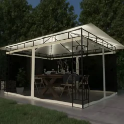 vidaXL - Prieel Met Lichtslinger - Crème - Stof - 4 x 3 x 2.73 m