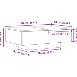 vidaXL - Rechthoekige Salontafel met 4 lades - Zwart eiken - Hout - 90x60 cm