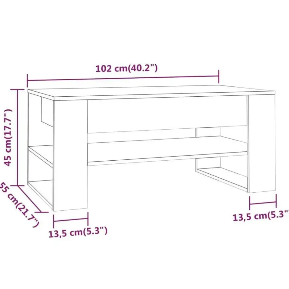 vidaXL - Rechthoekige Salontafel met schap - Sonoma eiken - Hout - 102x55 cm