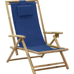 vidaXL - Relaxstoel - Blauw - Bamboe en stof - Verstelbaar
