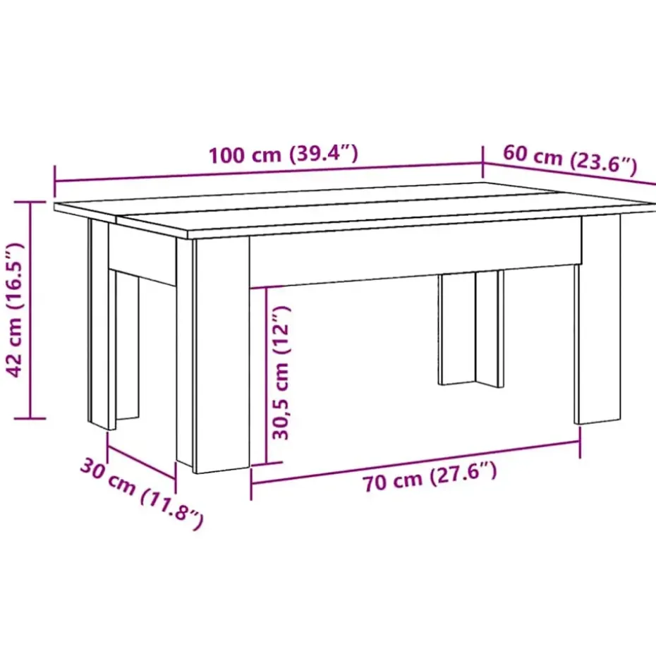 vidaXL - Salontafel - Bruin - Bewerkt hout - 100 x 60 x 42 cm