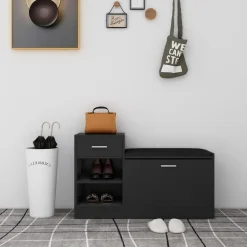 vidaXL - Schoenenbank - Zwart - Bewerkt hout