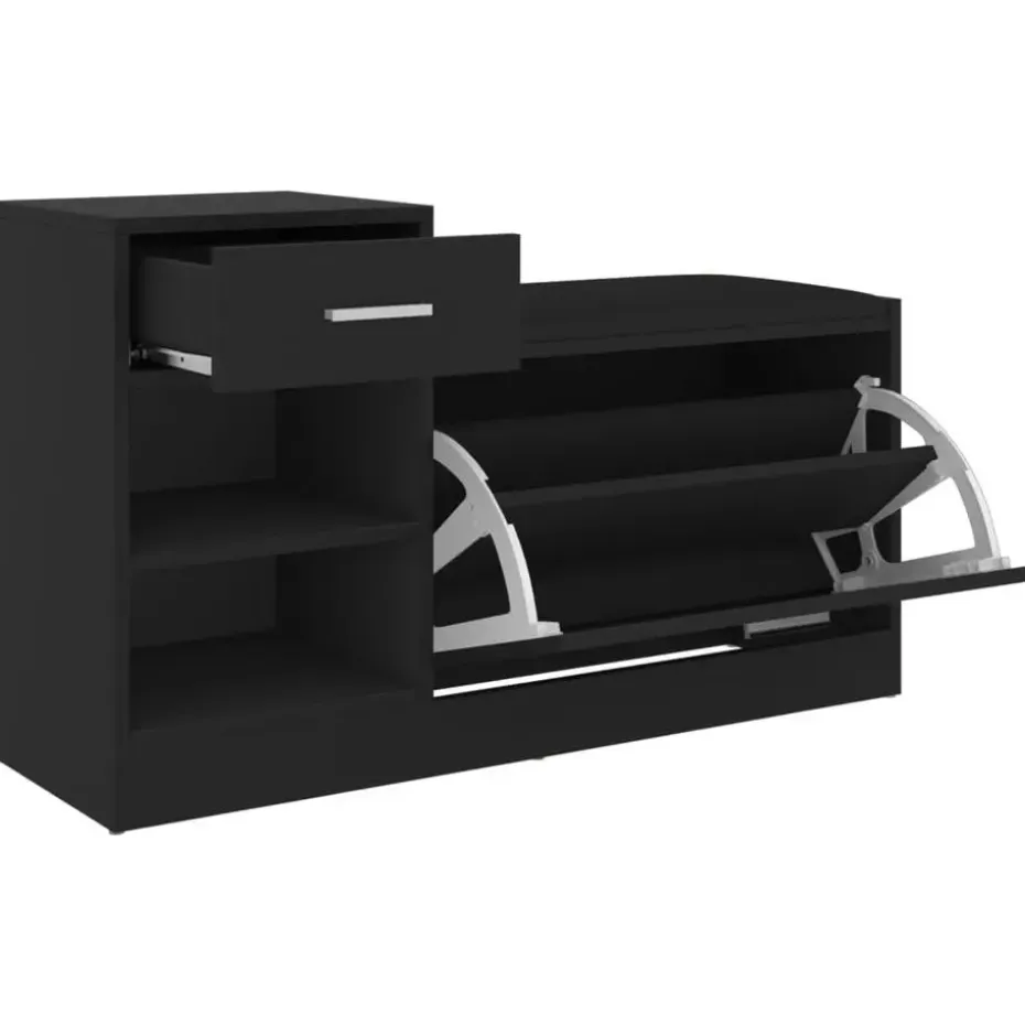 vidaXL - Schoenenbank - Zwart - Bewerkt hout