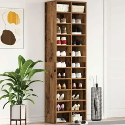 vidaXL - Schoenenkast - Oud hout - Bewerkt hout - 22 paar - 54x34x183 cm