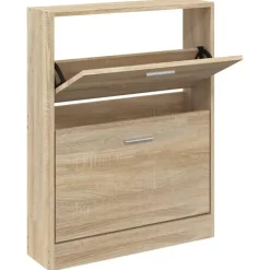 vidaXL - Schoenenkast 4 paar met 2 kleppen - Hout eiken - Hout - 59x17x81 cm