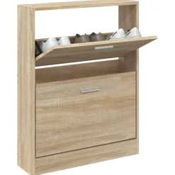 vidaXL - Schoenenkast 4 paar met 2 kleppen - Hout eiken - Hout - 59x17x81 cm