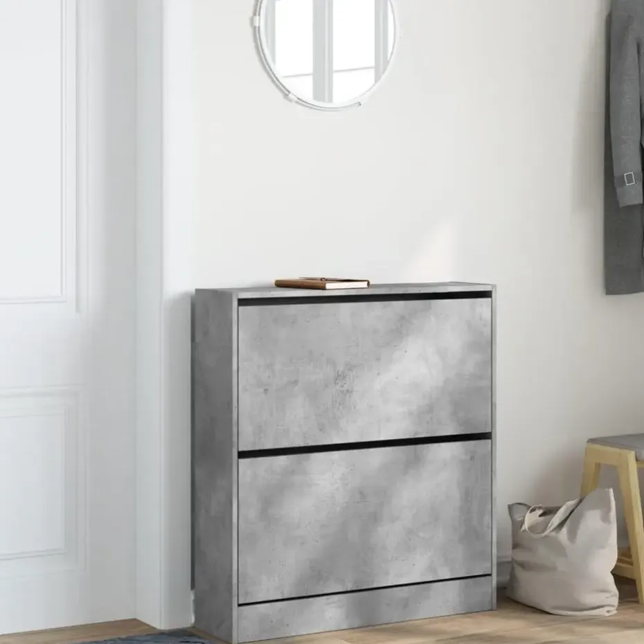 vidaXL - Schoenenkast 6 paar met 2 kleppen - Betongrijs - Hout - 80x21x87.5 cm