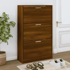 vidaXL - Schoenenkast 6 paar met 3 kleppen - Bruin eiken - Hout - 63x24x103 cm