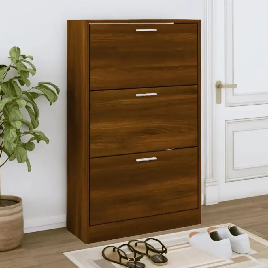 vidaXL - Schoenenkast 6 paar met 3 kleppen - Bruin eiken - Hout - 63x24x103 cm